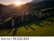 Ancient towers of the Dzheyrakh gorge in summer. Стоковое фото, фотограф Анна Костенко / Фотобанк Лори