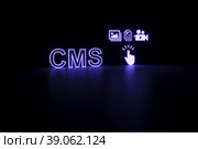 CMS neon concept self illumination background 3D illustration. Стоковая иллюстрация, иллюстратор Максим Иванов / Фотобанк Лори