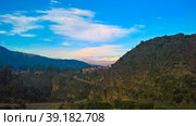 Aerial sunrise panoramic view to Colca river and Sabancaya mountain in Chivay, Peru (2018 год). Стоковое фото, фотограф Сергей Майоров / Фотобанк Лори