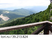 View from the observation tower to the mountains covered with forest. Summer, day. Adygea, Russia. Стоковое фото, фотограф Владимир Арсентьев / Фотобанк Лори