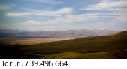 Landscape with Too-Ashuu pass and Suusamyr river and valley,Chuy Region of Kyrgyzstan (2016 год). Стоковое фото, фотограф Сергей Майоров / Фотобанк Лори