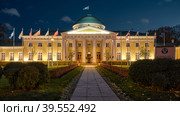 Night view of the Tavrichesky Palace, the former residence of Prince Potemkin-Tavrichesky, built in 1783-1789, cultural heritage site, Shpalernaya Street: St. Petersburg, Russia - 09 October, 2022. Редакционное фото, фотограф Алексей Голованов / Фотобанк Лори