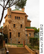 View of exterior of House of Master and School of Colonia Guell. Стоковое фото, фотограф Яков Филимонов / Фотобанк Лори