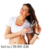 Pretty girl with fluting iron. Стоковое фото, фотограф Сергей Буторин / Фотобанк Лори