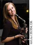 Pretty woman with saxophone. Стоковое фото, фотограф Сергей Буторин / Фотобанк Лори