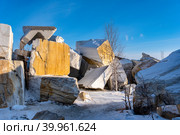 Abandoned marble quarry near the village of Buguldeyka on Lake Baikal in February, Russia. Стоковое фото, фотограф Ирина Толокновская / Фотобанк Лори