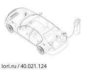 Electric car charging station. Electromobile. Стоковая иллюстрация, иллюстратор Кирилл Черезов / Фотобанк Лори