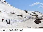Laborer opening the snow-covered Kedarnath temple route. Стоковое фото, фотограф Devendra Rawat / Фотобанк Лори