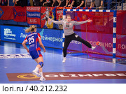 Гандбольный матч предварительного этапа Olimpbet Суперлиги 2022/23 между женскими командами ЦСКА (Москва. Россия) и «Астраханочка» (Астрахань. Россия). Стадион «Динамо» (2023 год). Редакционное фото, фотограф Pukhov K / Фотобанк Лори