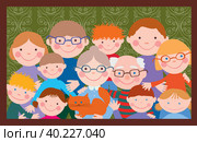 Portrait of cartoon big happy family. Стоковая иллюстрация, иллюстратор Джамилия Ермакова / Фотобанк Лори