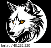 Wolf Fenrir's head, sticker or tatoo design, black on white background. AI generated image. Стоковое AI-изображение, AI-художник Сергей Старуш / Фотобанк Лори
