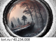 Beautiful frozen northern landscape withfantastic full moon during bliszard, AI generated. Стоковое AI-изображение, AI-художник Сергей Старуш / Фотобанк Лори