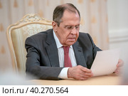 Министр иностранных дел России Сергей Лавров. Редакционное фото, фотограф Андрей Дегтярёв / Фотобанк Лори