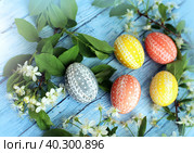 Easter eggs and cake, happy holidays. Стоковое фото, фотограф ElenArt / Фотобанк Лори