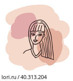 Young woman portrait. design template in minimal linear style. Minimalistic modern art. Abstract illustration. Poster and t-shirt print. Beauty concept. Стоковая иллюстрация, иллюстратор Ирина Самойлова / Фотобанк Лори