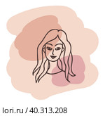 Young woman portrait. Vector design template in minimal linear style. Minimalistic modern art. Abstract illustration. Poster and t-shirt print. Beauty concept. Стоковая иллюстрация, иллюстратор Ирина Самойлова / Фотобанк Лори