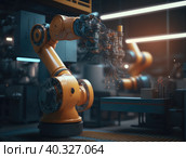 Robotics Industry Four Engineering Facility Robot Arm Moving at Different Directions. High Tech Industrial Technology. Стоковая иллюстрация, иллюстратор Sergey Grishin / Фотобанк Лори
