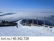 Горнолыжный курорт Шерегеш. Сектор Е. Вид с вершины горы. Стоковое фото, фотограф Цибаев Алексей / Фотобанк Лори