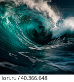 A large ocean wave of blue color with foam. Стоковое AI-изображение, AI-художник Ярославский Максим / Фотобанк Лори