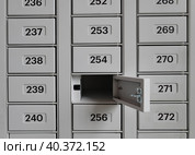 Empty cell postamat with an open door. Стоковое фото, фотограф Володина Ольга / Фотобанк Лори