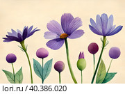 Открытка с сигими цветами. Акварель, винтаж. The drawing was created using AI. Стоковое AI-изображение, AI-художник Щеголева Ольга / Фотобанк Лори