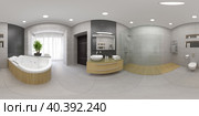 Spherical 360 panorama projection Interior of the modern bathroom 3D rendering. Стоковая иллюстрация, иллюстратор Hemul / Фотобанк Лори