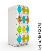 Retro fridge isolated white background 3D rendering. Стоковая иллюстрация, иллюстратор Hemul / Фотобанк Лори