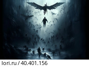 The angel Lucifer falls from heaven ai generated art. Стоковое AI-изображение, AI-художник Mihail Mihaylov / Фотобанк Лори