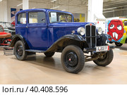Немецкий автомобиль Opel 1.2 Liter Limousine (12B/12C) в  музее ретро транспорта. Торгово-развлекательный комплекс "Лето". Санкт-Петербург (2023 год). Редакционное фото, фотограф Виктор Карасев / Фотобанк Лори