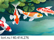 Карпы кои. Стоковое AI-изображение, AI-художник Щеголева Ольга / Фотобанк Лори