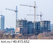 construction of a multi-storey building using tower cranes. Стоковое фото, фотограф Дмитрий Коростылев / Фотобанк Лори