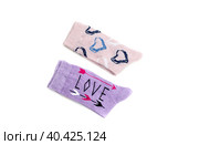 Two women's socks close-up. Стоковое фото, фотограф Татьяна Ляпи / Фотобанк Лори