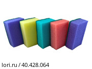 Разноцветные кухонные губки для очистки на белом фоне. Kitchen sponges. Стоковое фото, фотограф Татьяна Д / Фотобанк Лори