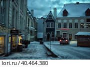 City streets in the center of Tallinn in the early morning in winter (2014 год). Стоковое фото, фотограф Анна Кривицкая / Фотобанк Лори