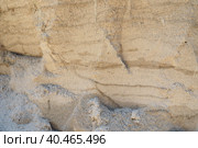 Sandstone is a fragmentary sedimentary rock, a homogeneous or layered aggregate of fragmentary grains and grains of sand bound by any mineral substance, cement. Quarry natural yellow sand wall. Стоковое фото, фотограф Юлия Петровская / Фотобанк Лори