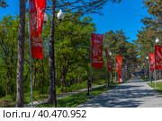 Alley of the Immortal Regiment on Sapun Mountain in the Hero City Sevastopol, Crimea (2021 год). Стоковое фото, фотограф Анна Кривицкая / Фотобанк Лори
