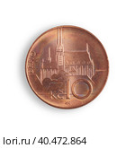 Czech 10 koruns coin. Czech inscription «10 korun. Saint Wenceslas, don't let us and our future perish" in English. Design element with clipping path. Стоковое фото, фотограф Елена  Попкова / Фотобанк Лори