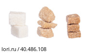 White refined sugar and brown unrefined sugar cubes. Стоковое фото, фотограф Сергей Толмачёв / Фотобанк Лори
