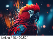 Close-up portrait of a colorful parrot. Generative AI. Стоковое AI-изображение, AI-художник Юрий Поздников / Фотобанк Лори