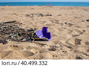 Sandy beach with a lot of garbage on the shore. Ecological catastrophy. Стоковое фото, фотограф Коханова Наталья / Фотобанк Лори