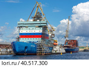 Saint Petersburg, under construction nuclear icebreaker "Arctic" (2019 год). Редакционное фото, фотограф Ольга Остроухова / Фотобанк Лори