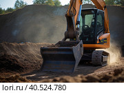 A minitractor rakes the earth with a bucket. Land works. Generative AI. Стоковое AI-изображение, AI-художник Юрий Поздников / Фотобанк Лори