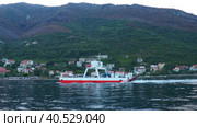 Boka Kotor Adriatic Sea, Verige Strait Kamenari Lepetane Ferry Line Trajekt. Ferryboat for passenger, cargo and vehicles. Tourism and business in Montenegro. Maritime transport coastal. August 16 2022. Стоковое видео, видеограф Юлия Петровская / Фотобанк Лори