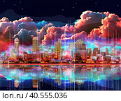 Smart city or digital cityscape IT or Internet of Things cloud computing with hologram. Created by Ai. Стоковое AI-изображение, AI-художник Ярославский Максим / Фотобанк Лори