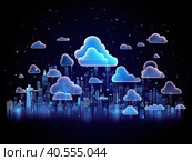 Smart city or digital cityscape IT or Internet of Things cloud computing with hologram. Created by Ai. Стоковое AI-изображение, AI-художник Ярославский Максим / Фотобанк Лори