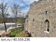 Latvia, Sigulda, 29,04,2016 Ruins of medieval castle in Sigulda, Latvia. Built in 1207 as a castellum type fortress by the Livonian Brothers of the Sword who were later incorporated into the Teutonic Order of the castle. Редакционное фото, фотограф Анна Кривицкая / Фотобанк Лори