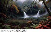 Beautiful tropical waterfall. Стоковое AI-изображение, AI-художник Lekcej / Фотобанк Лори