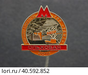 Значок металлический - станция метро "Ольховая" Редакционное фото, фотограф Максим Гулячик / Фотобанк Лори