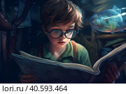 Мечтательный мальчик, акварельный рисунок. Стоковое AI-изображение, AI-художник Щеголева Ольга / Фотобанк Лори
