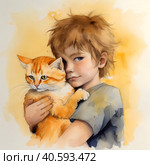 Мой рыжий кот. Стоковое AI-изображение, AI-художник Щеголева Ольга / Фотобанк Лори